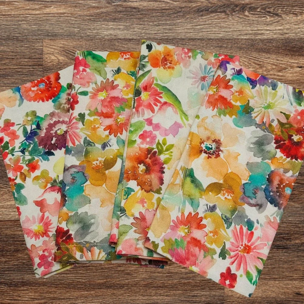 Piu Belle Multicolor Floral Print Napkins 4 Piece Set Cotton Blend
